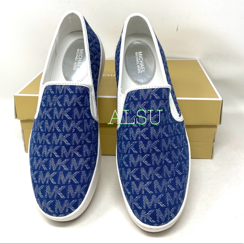 SANTA’S DEAL 🎄 Michael Kors Platform Teddi Slip On Jacquard Blue Women Size 7.5 - Picture 7 of 11